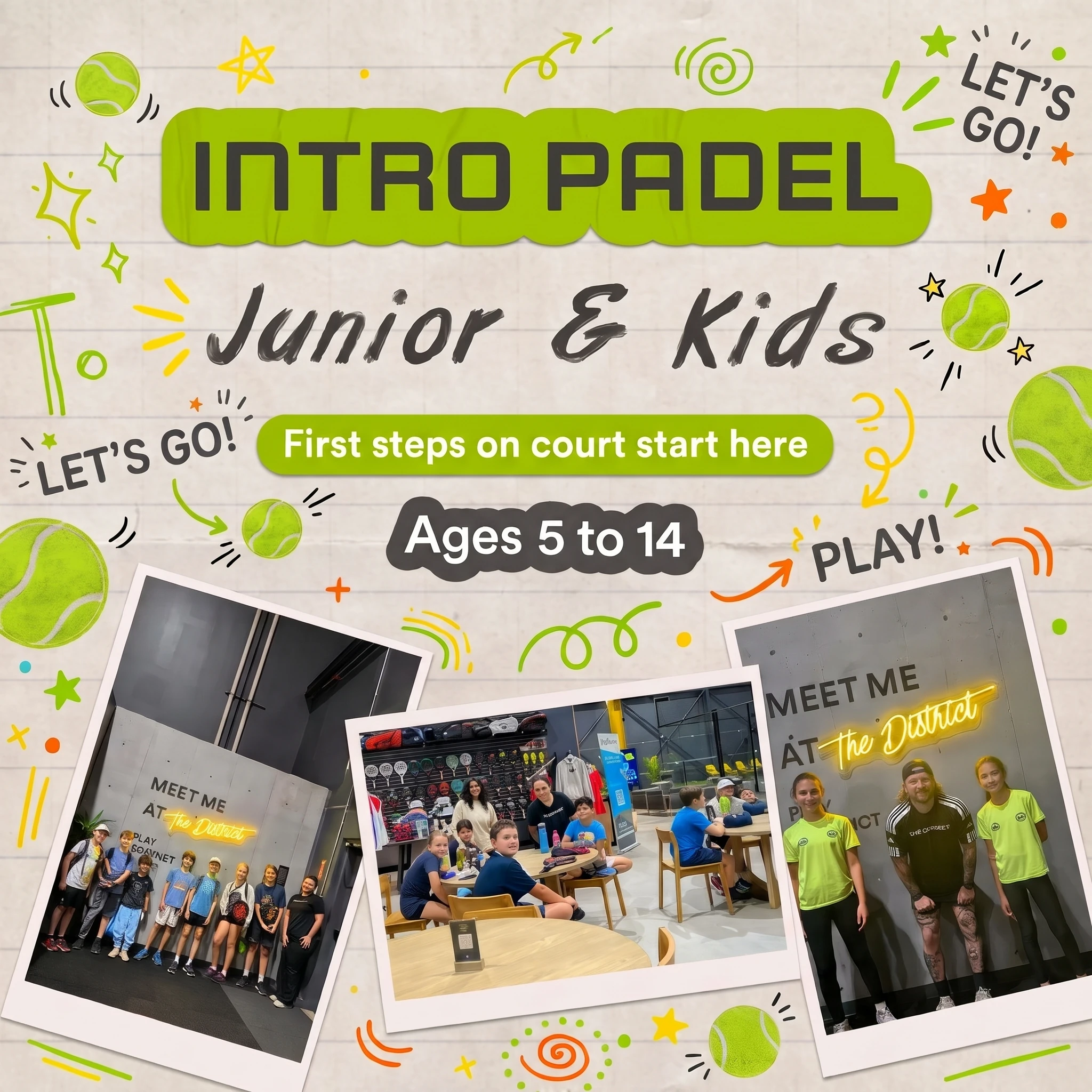 Intro padel session for junior and kids ages 5 to 14 at The District