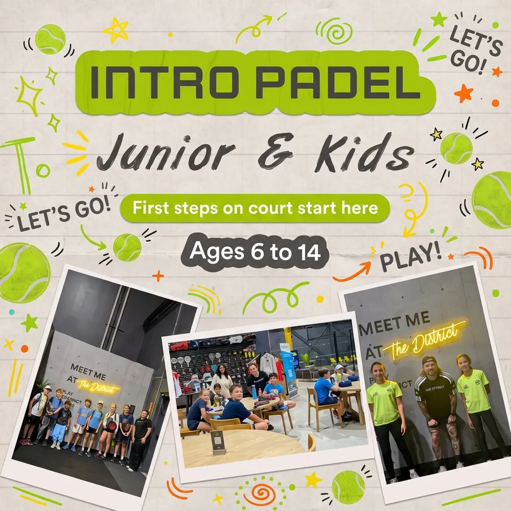 Intro Padel Junior and Kids program at The District for ages 6 to 14