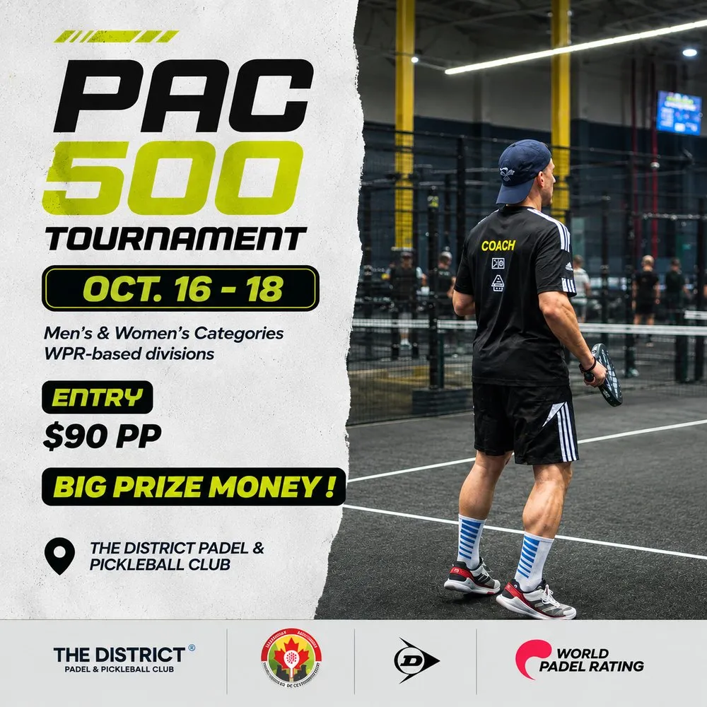 PAC 500 Tournament at The District, October 16 to 18, men's and women's categories, WPR-based divisions